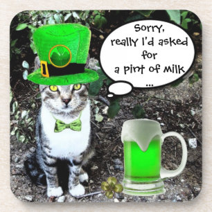 ST PATRICK'S DAY CAT MET GREEN IRISH BEER BIER ONDERZETTER
