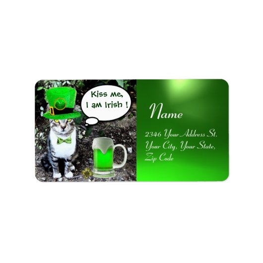 ST PATRICK'S DAY CAT MET GREEN IRISH BEER ETIKET (Voorkant)