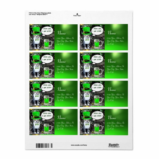 ST PATRICK'S DAY CAT MET GREEN IRISH BEER ETIKET (Full Sheet)