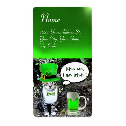 ST PATRICK'S DAY CAT MET GREEN IRISH BEER ETIKET (Voorkant)