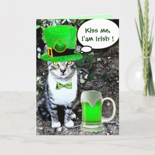 ST PATRICK'S DAY CAT MET GREEN IRISH BEER KAART