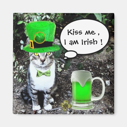 ST PATRICK'S DAY CAT MET GREEN IRISH BEER MAGNEET (Voorkant)