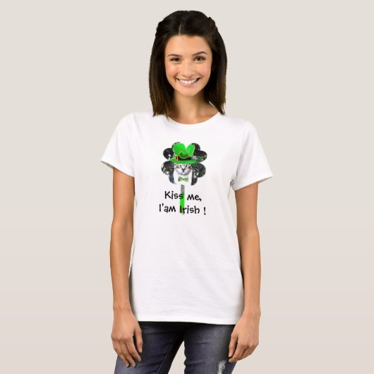 ST PATRICK'S DAY CAT MET GROENE KLEUR T-SHIRT (Voorkant volledig)