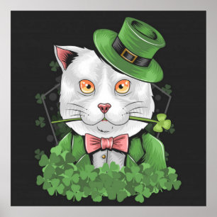St. Patrick's Day Cat Roking a Pipe Poster