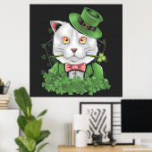 St. Patrick's Day Cat Roking a Pipe Poster (Thuiskantoor)