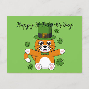 St Patrick's Day Cat Shamrocks Cartoon   Tekst toe Feestdagenkaart