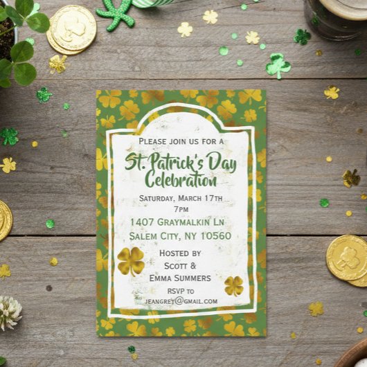 St Patrick's Day Celebration Gold Shamrock Clover Kaart