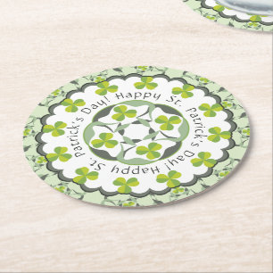 St. Patrick's Day Celtic Shamrock Clover Pattern Ronde Kartonnen Onderzetter