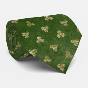 St Patricks Day Celtic Trisaking Pattern Green Gol Stropdas