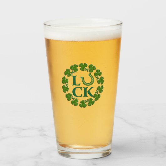 St. Patrick's Day Clover Lucky Hoefijzer Beer Glas (Voorkant gevuld)