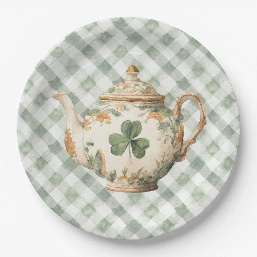 St Patrick's Day Clover Tea Pot Papieren Bordje (Voorkant)