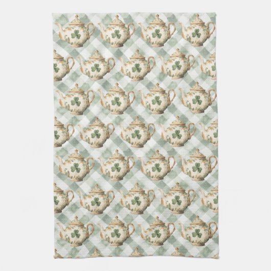 St Patrick's Day Clover Tea Pot Theedoek (Verticaal)