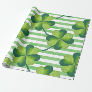 St. Patrick's Day Clovers Trendy Stripes Cadeaupapier