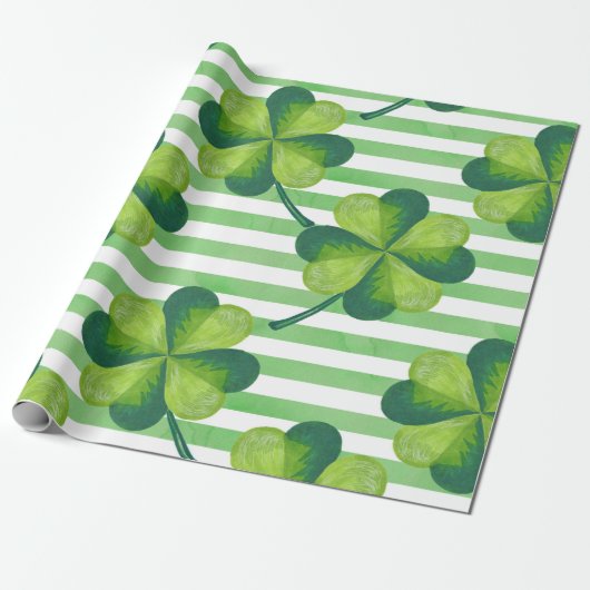 St. Patrick's Day Clovers Trendy Stripes Cadeaupapier (Uitgerold)