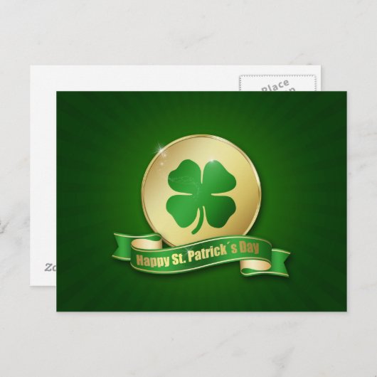 St. Patrick's Day Coin Shamrock Briefkaart (Voorkant / Achterkant)