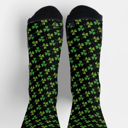 St Patricks Day Cool Shamrock Pattern Green Black Sokken (Top)