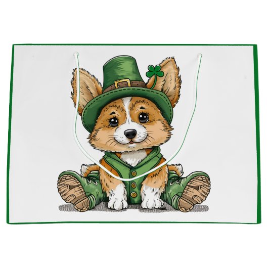 St. Patrick's Day Corgi Dog Groot Cadeauzakje (Voorkant)