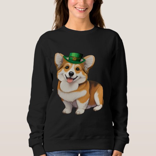 St Patrick's Day Corgi Dog Irish Shamrock Leprecha Trui (Voorkant)