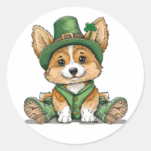 St. Patrick's Day Corgi Dog Ronde Sticker (Voorkant)