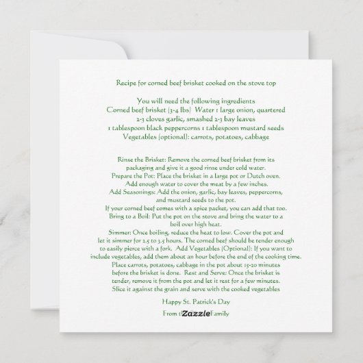 St Patrick's Day Corned Beef Recept Feestdagenkaart (Achterkant)