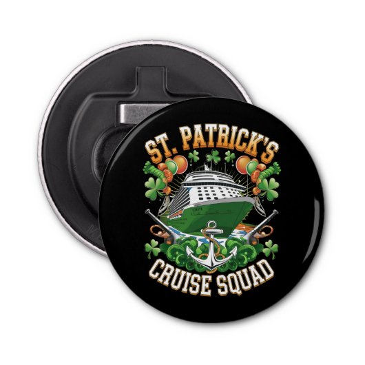 St Patrick's Day Cruise Squad 2025 Familiewedstrij Button Flesopener (Voorkant)