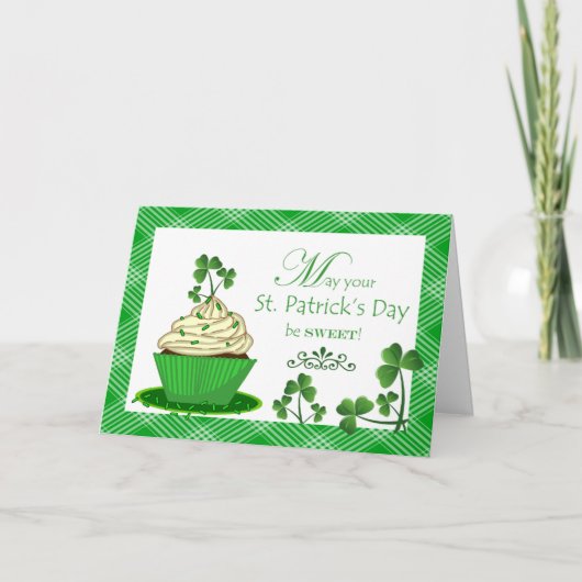 St. Patrick's Day Cupcake met Shamrocks Kaart (Voorkant)