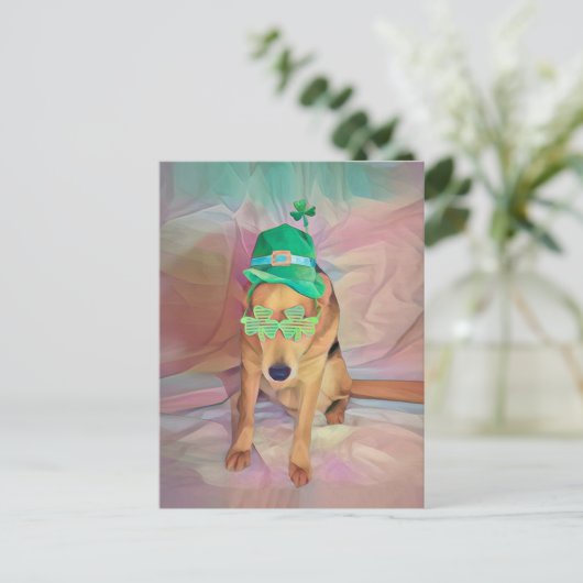 St Patricks Day Cute Funny Irish Hipster Dog Briefkaart (Staand voorkant)