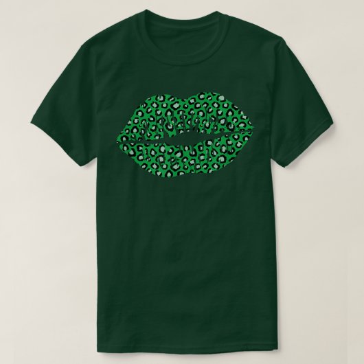 St Patricks Day Cute Green Leopard Print Lips T-shirt (Design voorkant)
