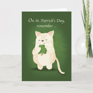 St. Patricks Day Cute Kitten Holding Shamrock Kaart