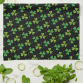 St Patricks Day Cute Shamrock Pattern Green Black Theedoek (Gevouwen)