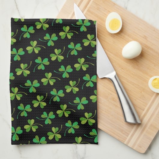 St Patricks Day Cute Shamrock Pattern Green Black Theedoek (Quarter Fold)