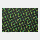 St Patricks Day Cute Shamrock Pattern Green Black Theedoek (Horizontaal)