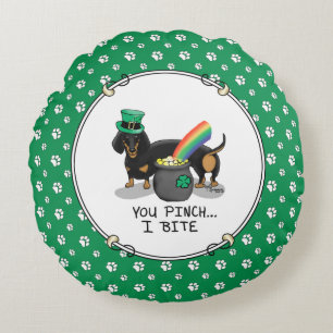 St. Patrick's Day Dachshund (zwarte & geelbruine h Rond Kussen