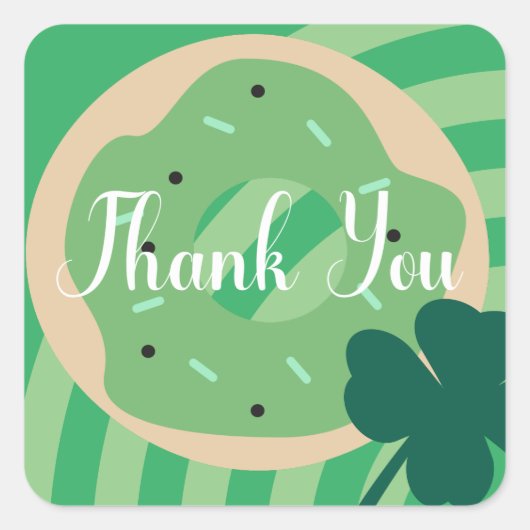 St Patricks Day Dank je Shamrock Donut Party Vierkante Sticker (Voorkant)
