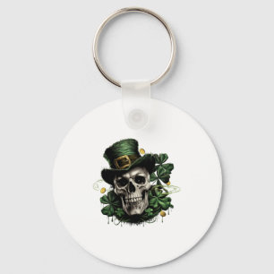 St Patricks Day Donkere Ierse Schedel Met Shamrock Sleutelhanger