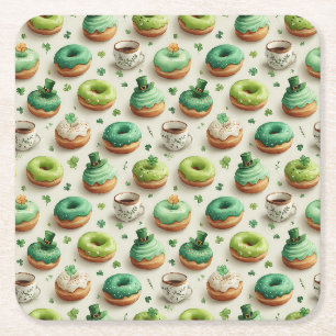 St. Patrick's Day Donuts & Coffee Watercolor Vierkante Kartonnen Onderzetter