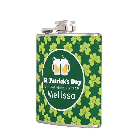 St. Patrick's Day Drink Team Clover Pattern Heupfles (Links)