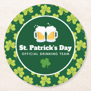 St. Patrick's Day Drink Team Clover Pattern Ronde Kartonnen Onderzetter