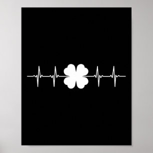 St Patricks Day Ekg Hartslag Klaver Vierbladige Kl Poster