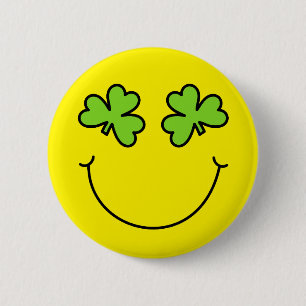 St Patrick's Day Emoji Shamrock Eyes Face Ronde Button 5,7 Cm