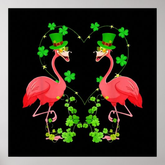 St Patrick's Day Flamingo Shamrock Heart Poster (Voorkant)