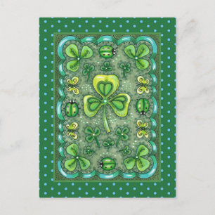 ST. PATRICK'S DAY FOLK ART SHAMROCKS N' LADYBUGS BRIEFKAART