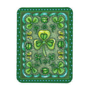 ST. PATRICK'S DAY FOLK ART SHAMROCKS N' LADYBUGS MAGNEET