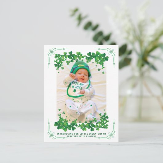 St Patrick's Day Foto Birth Aankondigingskaart (Staand voorkant)