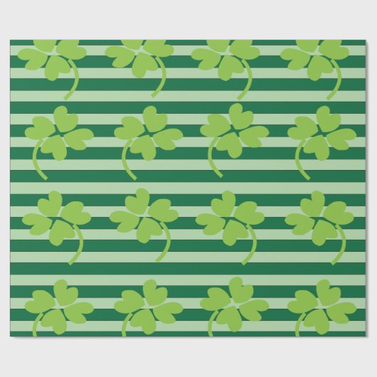 St Patricks Day Four Leaf Clover Stripes Pattern Cadeaupapier (Vlak)