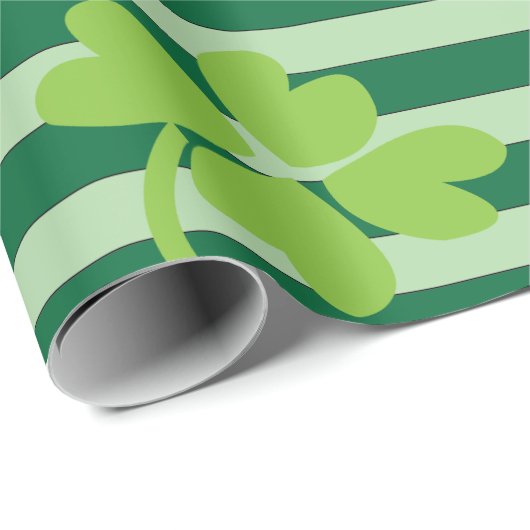 St Patricks Day Four Leaf Clover Stripes Pattern Cadeaupapier (Rol Hoek)