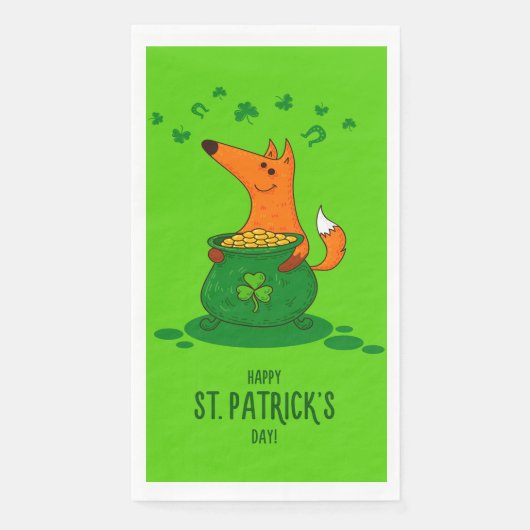 St Patricks Day Fox Pot van Gold Green Shamrock Servet (Voorkant)