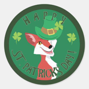 St. Patrick's Day Fox Ronde Sticker