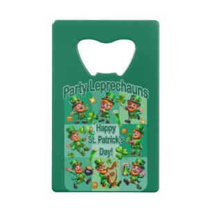 St. Patrick's Day Fun Schattig "Party Leprechauns" Kredietkaart Flessenopener