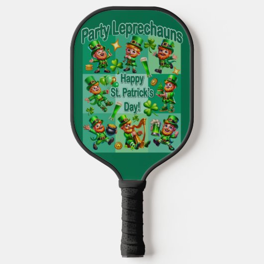St. Patrick's Day Fun Schattig "Party Leprechauns" Pickleball Paddle (Voorkant)